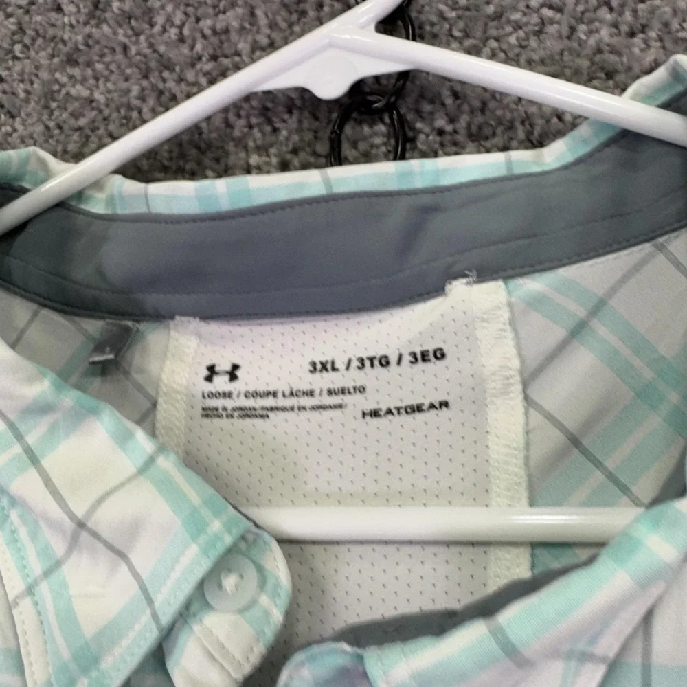 Under Armour Shirt Mens 3XL Plaid Short Sleeve Button HeatGear Fishing